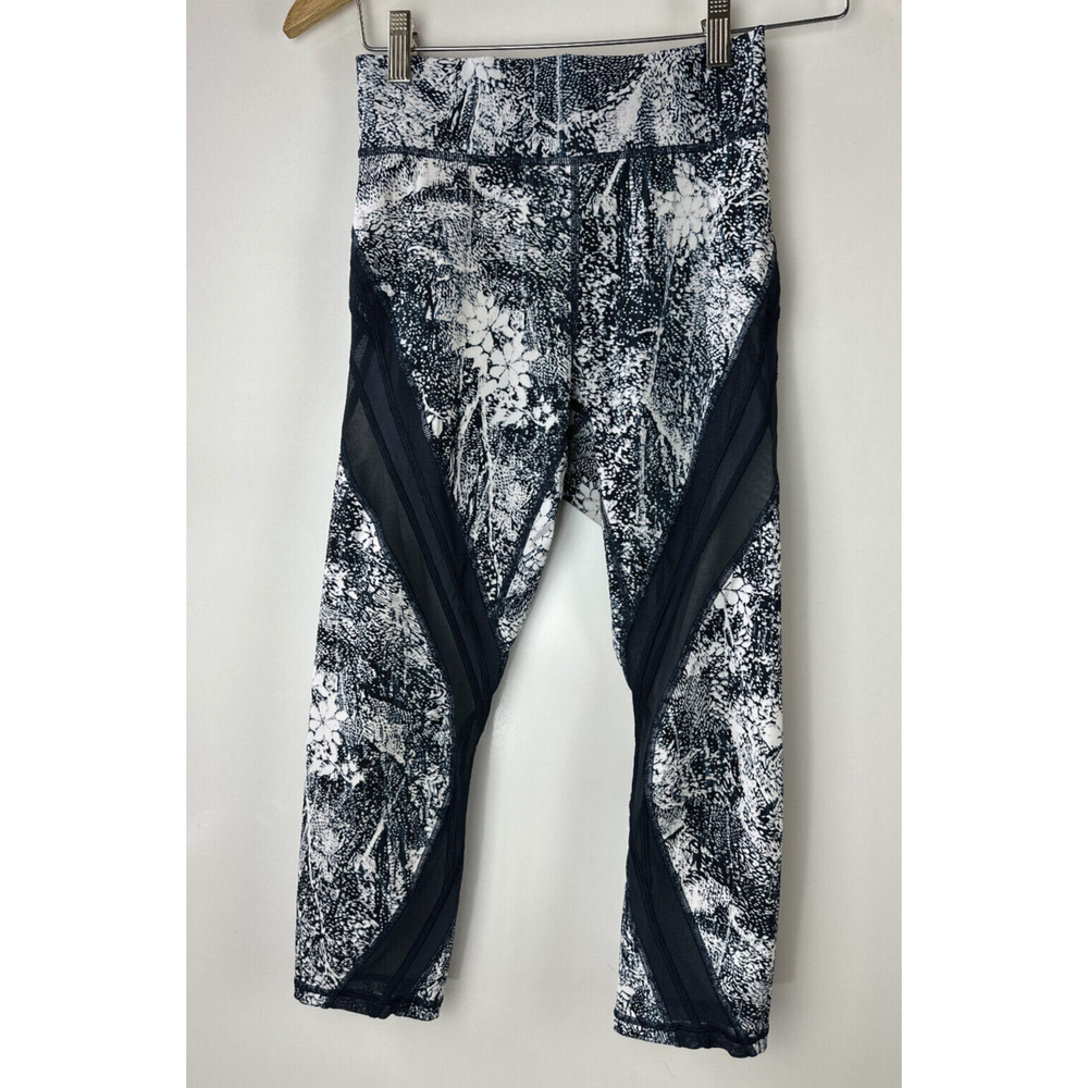 Lululemon Never Still Crop 21" Leggings Wildwood White Nocturnal Teal Mesh Sz 6 - Picture 2 of 12